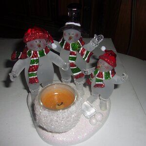 Attractive 3 Snowman Candle Holder